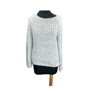 Buffalo David Bitton Womens Textured Knit Sweater M Light Blue & White